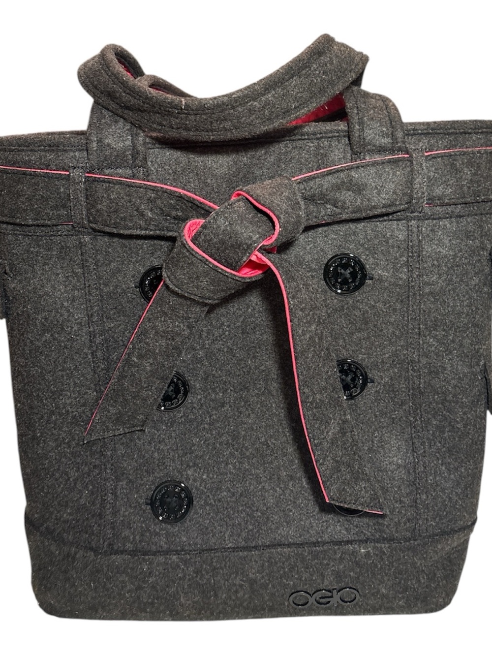 OGIO Hamptons Gray Tote with Pink Trim and Belt Accent